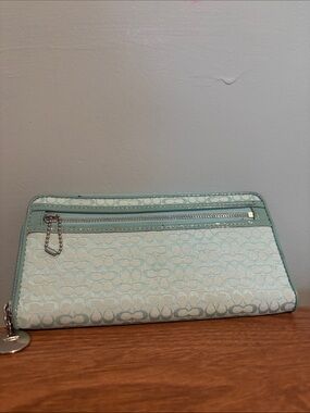 Coach Signature Logo Teal Zip-Around Women's Wallet Wristlet